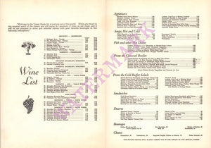 Venus room, New Frontier Hotel, Las Vegas, Menu 1956