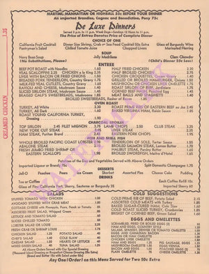 Nickodell, Hollywood 1956 menu