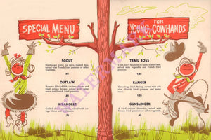 Night Hawk Kids Menu, Austin 1970s 