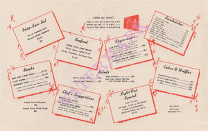 Nite Owls Menu, T & M Mart, Houston 1950s Menu