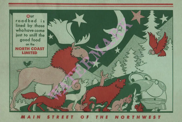North Coast Limited Main Street of the North West 1951 Menu Art