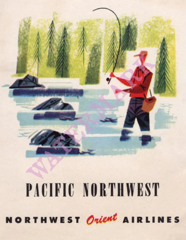 Northwest Orient Airlines, In-Flight Menu 1970s Menu Art