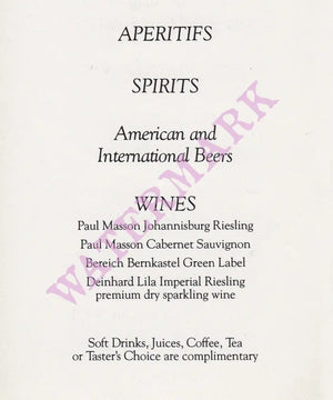 Northwest Orient Airlines, In-Flight Menu 1980s