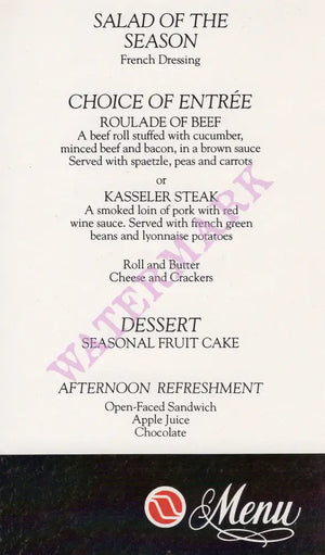 Northwest Orient Airlines, In-Flight Menu 1980s
