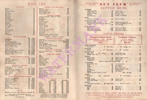 Nut Club, New York 1943 Menu