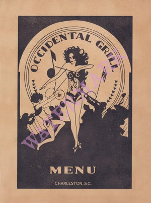 Occidental Grill, Charleston 1930s/1940s Menu Art