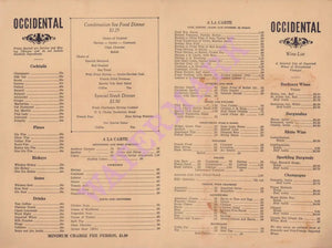 Occidental Grill, Charleston 1930s/1940s Menu