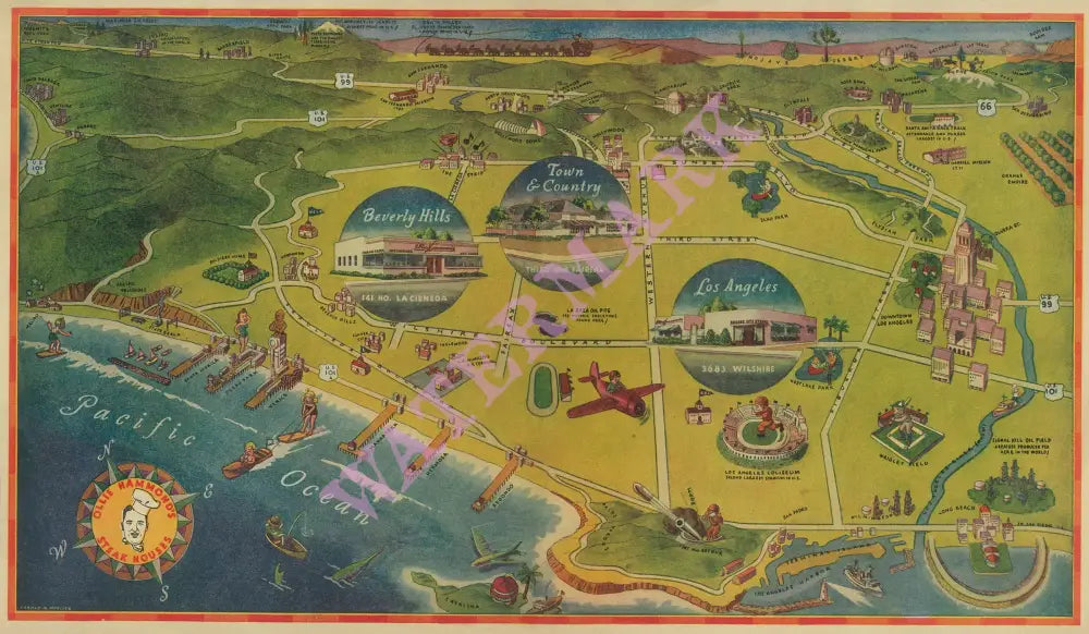 Ollie Hammond's Steak Houses, Los Angeles 1948 Menu Art