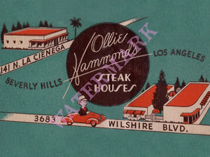 Ollie Hammond's Steak Houses, Matchbook Cover Los Angeles 1930s 