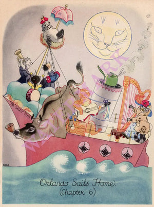 Orient Line, Orlando Sails Home, 1953 Kathleen Hale Menu Cover 