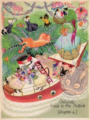 Orient Line, Orlando Sails to the Tropics, 1953 Kathleen Hale Menu Cover