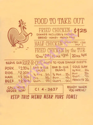Ozark Bar-B-Q, Glendale 1960s Menu