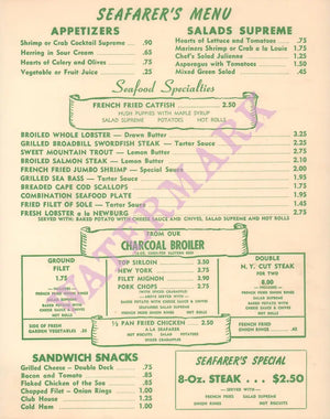 Ozzie's Seafarer, Manhattan Beach 1960s Menu