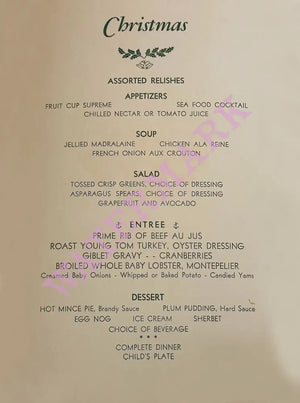 Palm Springs Ranch Club 1950s Menu