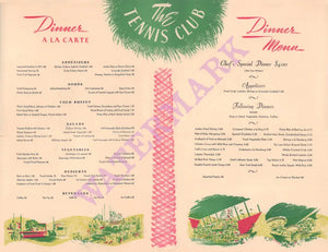 Palm Springs Tennis Club 1960s | Vintage Menu  - Dinner menu