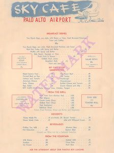 Palo Alto Airport Sky Cafe, 1948 Menu Art