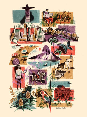 Pan Am South America In-Flight Menu Art by Lillian Sadler 1957