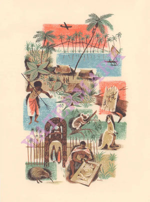 Pan Am South Pacific In-Flight Menu Art by Lillian Sadler 1957