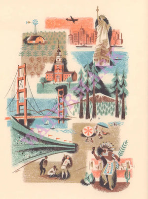 Pan Am USA In-Flight Menu Art by Lillian Sadler 1957