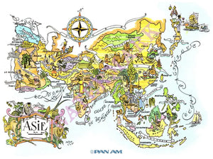 Pan American Asia 1960s Jacques Liozu Map INFLIGHT MENU ART