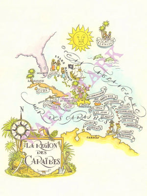 Pan American Caribbean 1960s Jacques Liozu Map