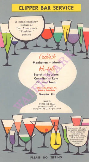 Pan American Clipper Bar Service 1950s menu design