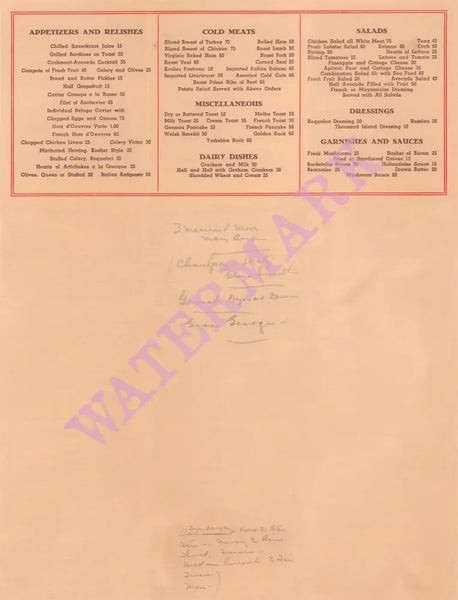 Paramount Studio Cafe, Hollywood 1936 | Vintage Menu Art – back with markings 