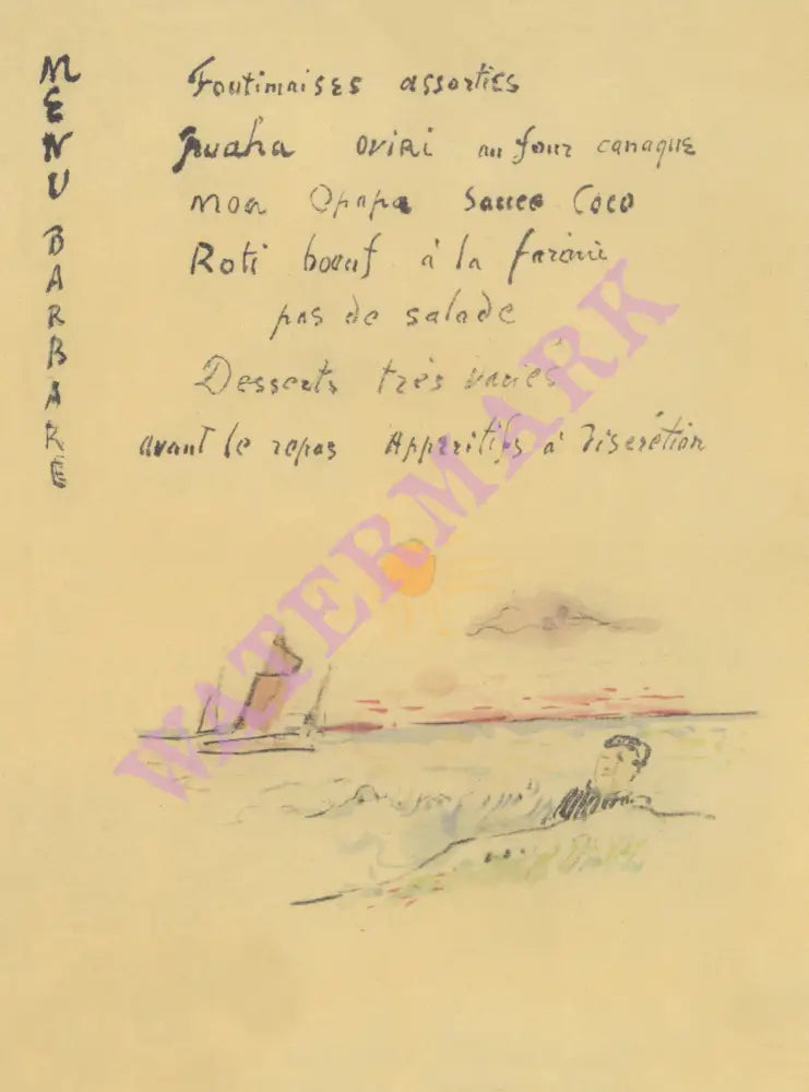 Paul Gaugain Menu Barbare Tahiti 1900