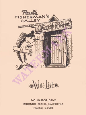 Paul's Fisherman's Galley, Redondo Beach 1960s Menu Art