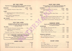 Paul's Fisherman's Galley, Redondo Beach 1960s Wine List