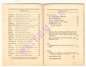 Pfeiffer's Russian Bar Buffalo, New York 1940s cocktail menu