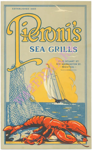 Pieroni's Sea Grills, Boston 1950s Menu Art