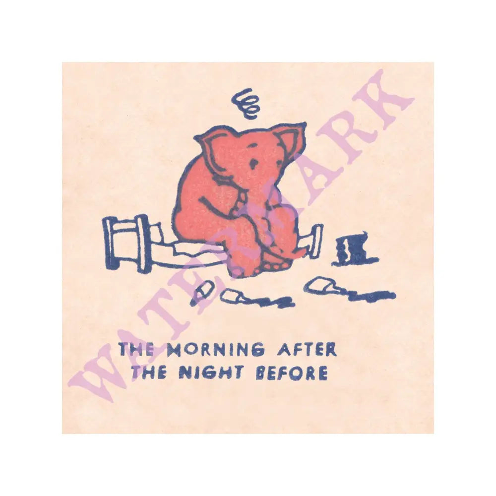 Pink Elephant (Morning After), The Cellar Bar, San Francisco’s Geary Theatre 1930s Menu Art