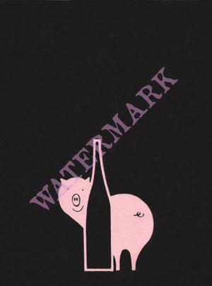 Pink Pig Behind Bottle La Vieille Porte, Montreal 1970s Menu Art