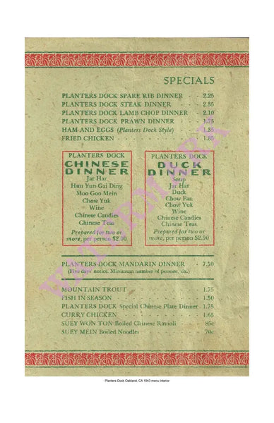 Planter's Dock Oakland 1943 Interior Menu Harley Spiller Collection Cool Culinaria