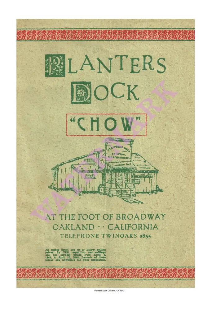 Planters Dock Oakland 1943 Vintage Americana Menus