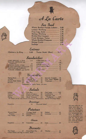 Porky's, St Petersburg 1946 Menu