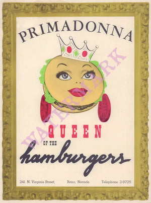 Primadonna Cafe, Reno 1950s Menu Art