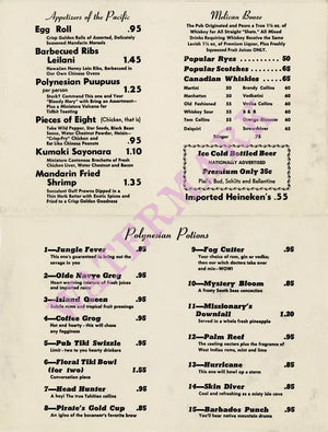 Pub Tiki 1, USA 1950s | Vintage Menu Art - food menu