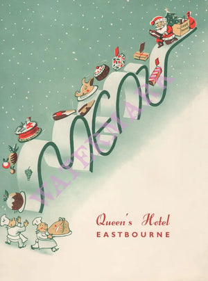 Queen's Hotel Eastbourne, Christmas 1956 Menu Art