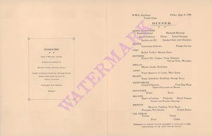 R.M.S Aquitania 1938 Menu