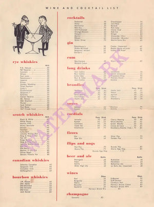 Rector's, New York 1950s Wine list