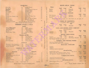 Rex Restaurant, San Francisco 1942 Menu