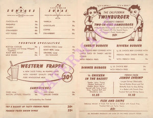 Richards Drive-In Carfeteria, Cambridge 1940s Menu