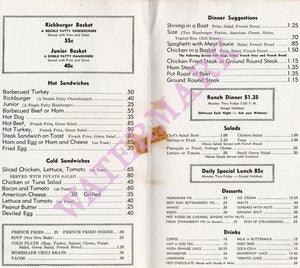 Rick's Rancho, Santa Maria 1950s Menu