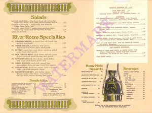 River Room, Detroit 1972 Menu