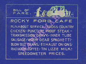 Rocky Ford Cafe, Rocky Ford, Colorado 1920s menu art