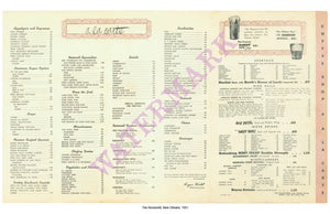 Roosevelt Hotel, New Orleans 1951 Menu