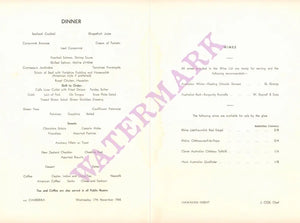 S.S. Canberra 1965 Menu 