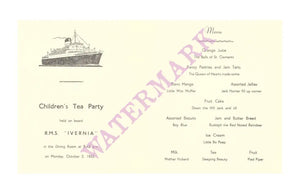 R.M.S. Ivernia 1955 Children's Menu